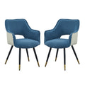 Blue Boucle Accent Armchair with Gold-Tipped Metal Legs Two-Tone Velvet