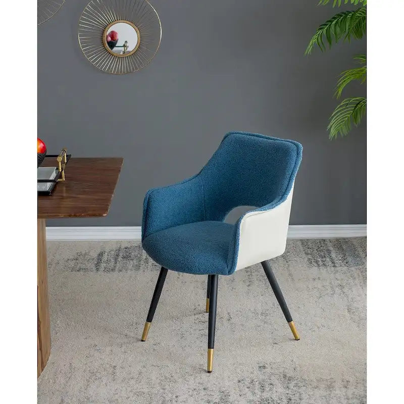 Blue Boucle Accent Armchair with Gold-Tipped Metal Legs Two-Tone Velvet