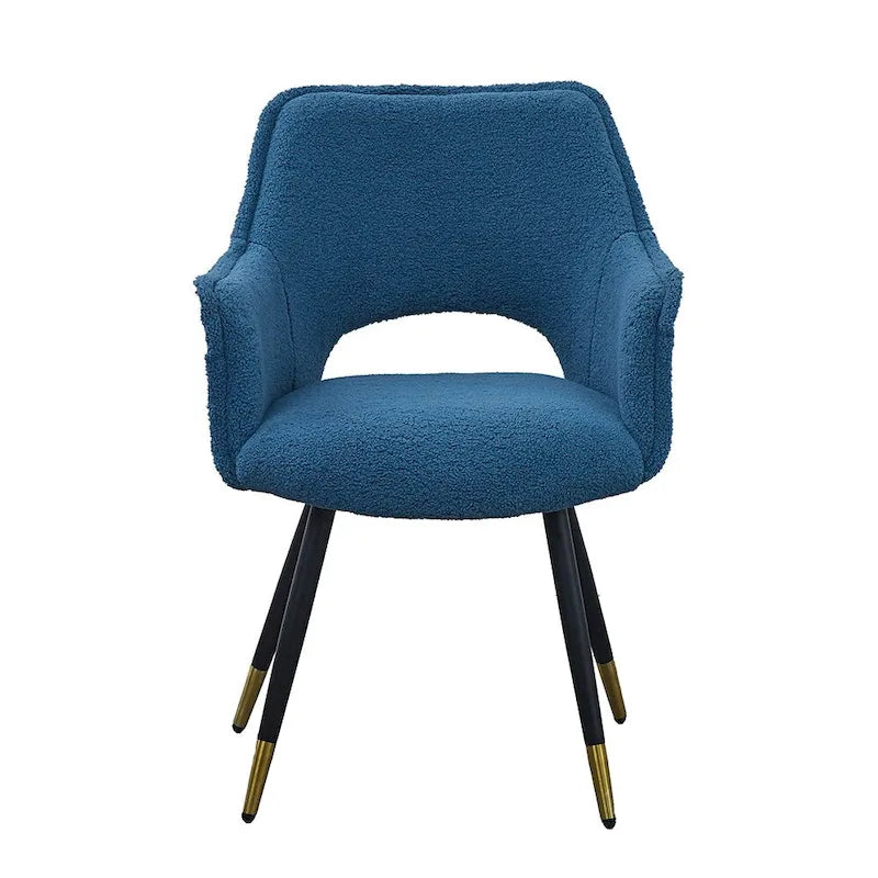 Blue Boucle Accent Armchair with Gold-Tipped Metal Legs Two-Tone Velvet