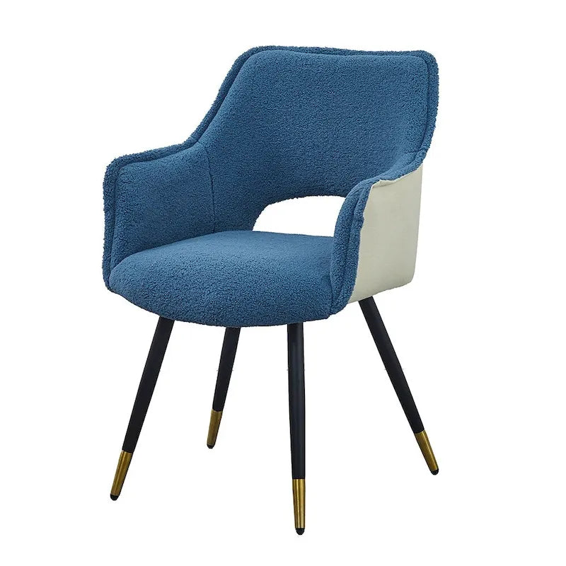 Blue Boucle Accent Armchair with Gold-Tipped Metal Legs Two-Tone Velvet