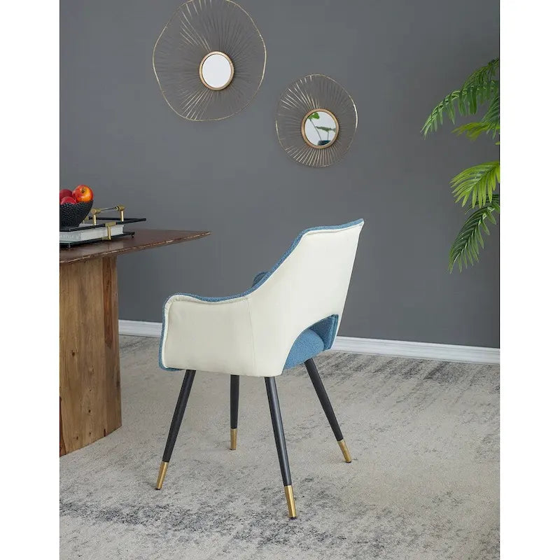 Blue Boucle Accent Armchair with Gold-Tipped Metal Legs Two-Tone Velvet