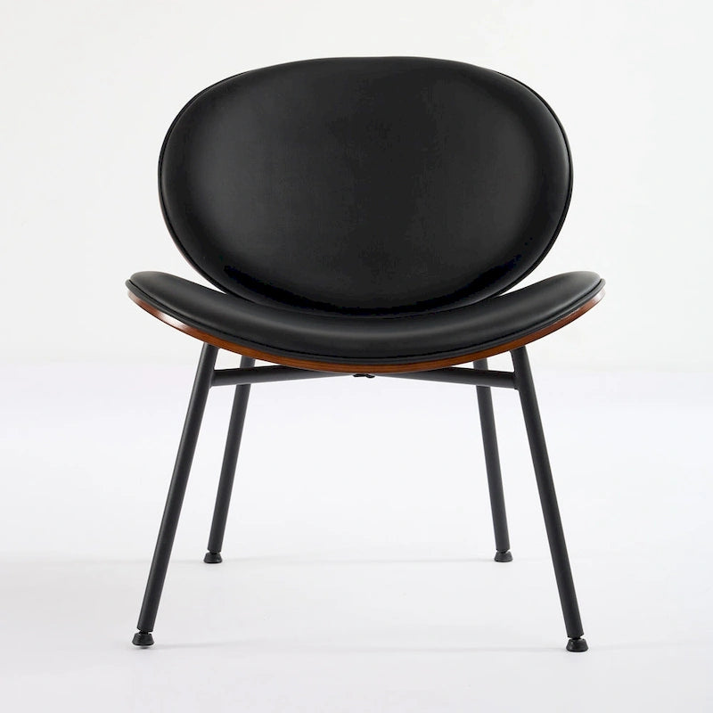 Black PU Leather Accent Lounge Chair with Walnut Finish Metal Legs
