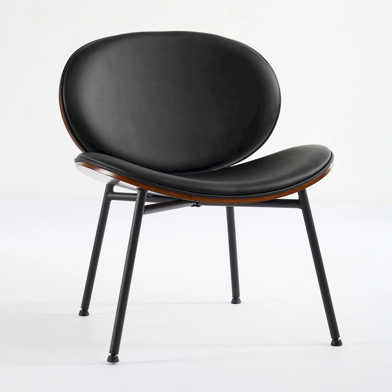 Black PU Leather Accent Lounge Chair with Walnut Finish Metal Legs