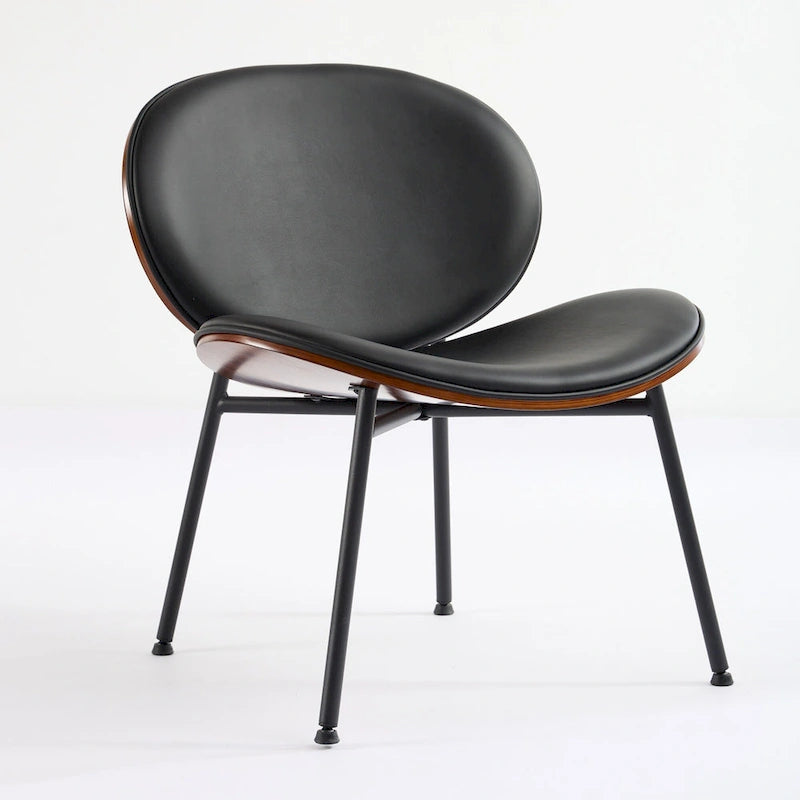 Black PU Leather Accent Lounge Chair with Walnut Finish Metal Legs