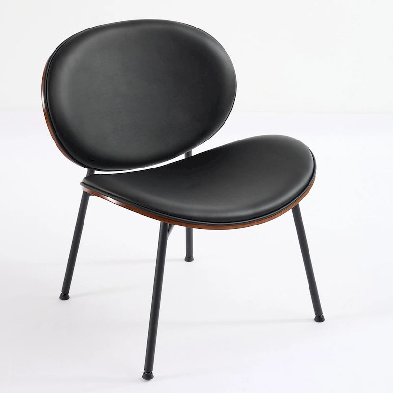 Black PU Leather Accent Lounge Chair with Walnut Finish Metal Legs