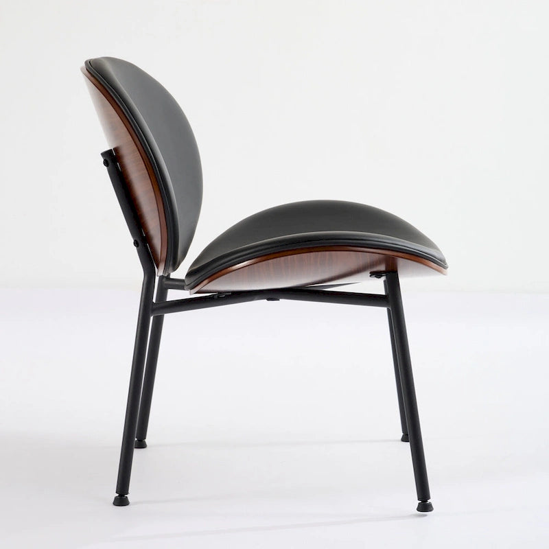 Black PU Leather Accent Lounge Chair with Walnut Finish Metal Legs