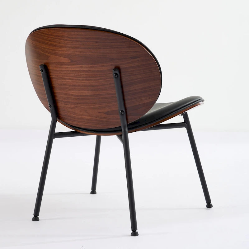 Black PU Leather Accent Lounge Chair with Walnut Finish Metal Legs