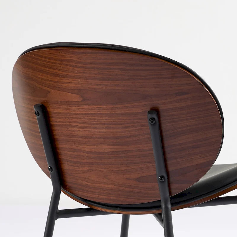 Black PU Leather Accent Lounge Chair with Walnut Finish Metal Legs