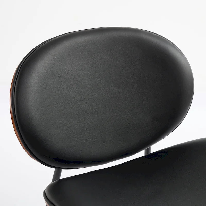 Black PU Leather Accent Lounge Chair with Walnut Finish Metal Legs