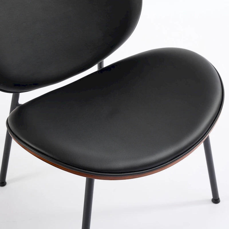 Black PU Leather Accent Lounge Chair with Walnut Finish Metal Legs