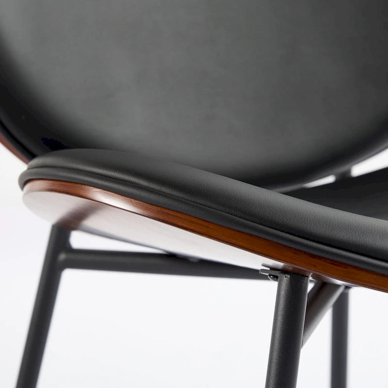 Black PU Leather Accent Lounge Chair with Walnut Finish Metal Legs