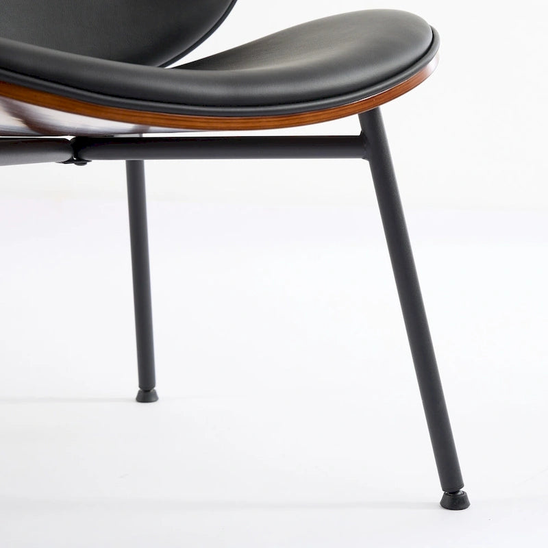 Black PU Leather Accent Lounge Chair with Walnut Finish Metal Legs