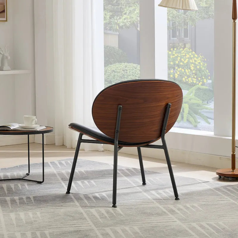 Black PU Leather Accent Lounge Chair with Walnut Finish Metal Legs