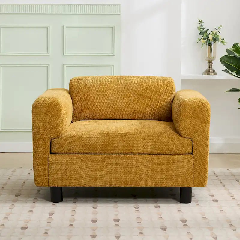 Oversized Velvet Accent Armchair with Cushioned Seat and Wooden Legs