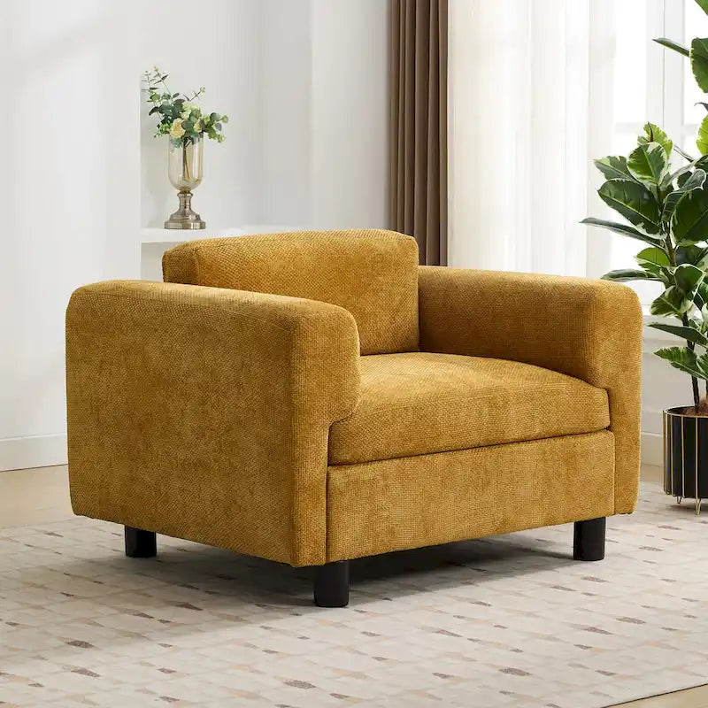 Oversized Velvet Accent Armchair with Cushioned Seat and Wooden Legs
