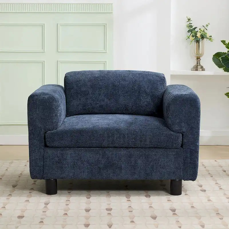 Oversized Velvet Accent Armchair with Cushioned Seat and Wooden Legs
