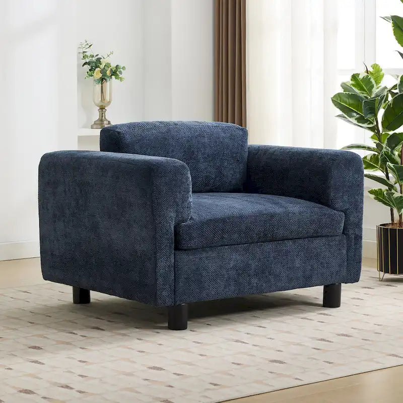 Oversized Velvet Accent Armchair with Cushioned Seat and Wooden Legs