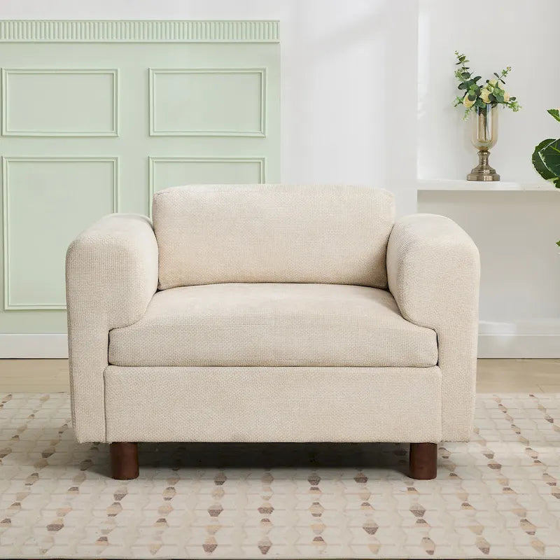 Oversized Velvet Accent Armchair with Cushioned Seat and Wooden Legs