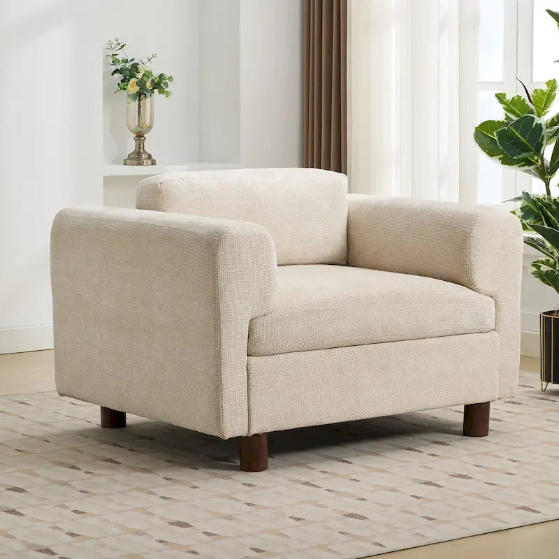 Oversized Velvet Accent Armchair with Cushioned Seat and Wooden Legs