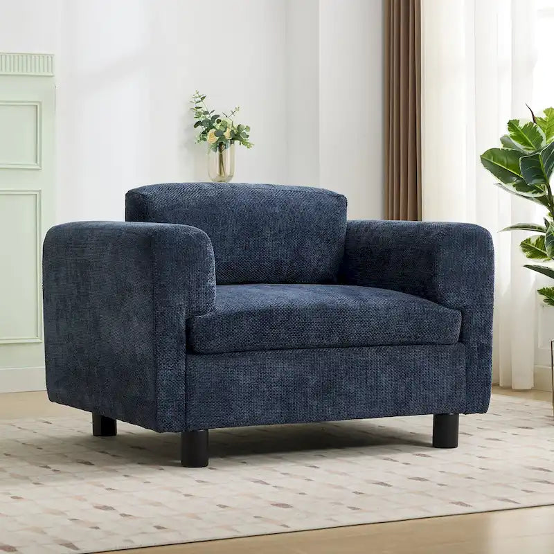 Oversized Velvet Accent Armchair with Cushioned Seat and Wooden Legs