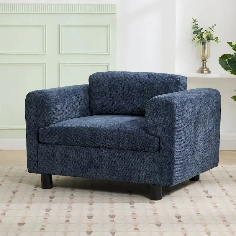 Oversized Velvet Accent Armchair with Cushioned Seat and Wooden Legs