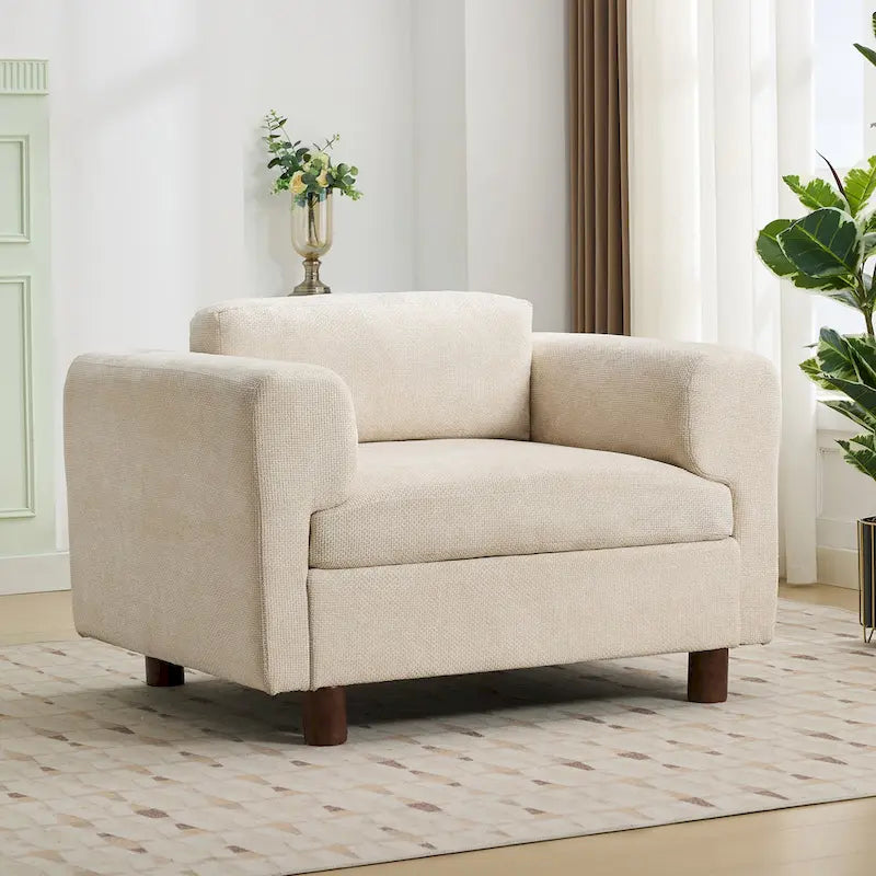 Oversized Velvet Accent Armchair with Cushioned Seat and Wooden Legs