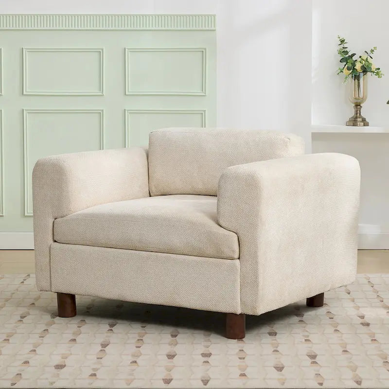 Oversized Velvet Accent Armchair with Cushioned Seat and Wooden Legs