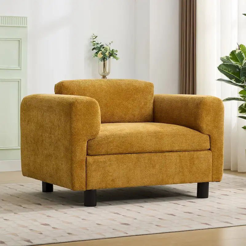 Oversized Velvet Accent Armchair with Cushioned Seat and Wooden Legs