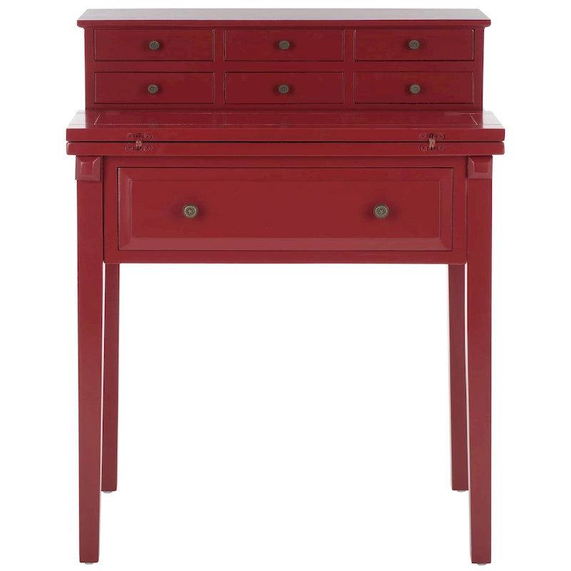 Bureau rabattable 7 tiroirs avec huche, bois vieilli noir