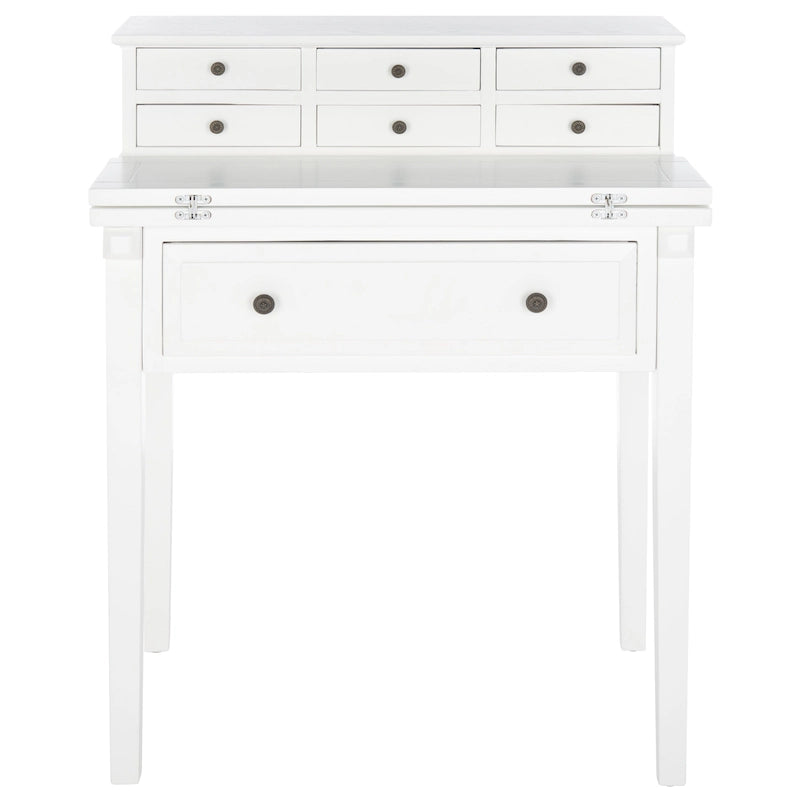 Bureau rabattable 7 tiroirs avec huche, bois vieilli noir