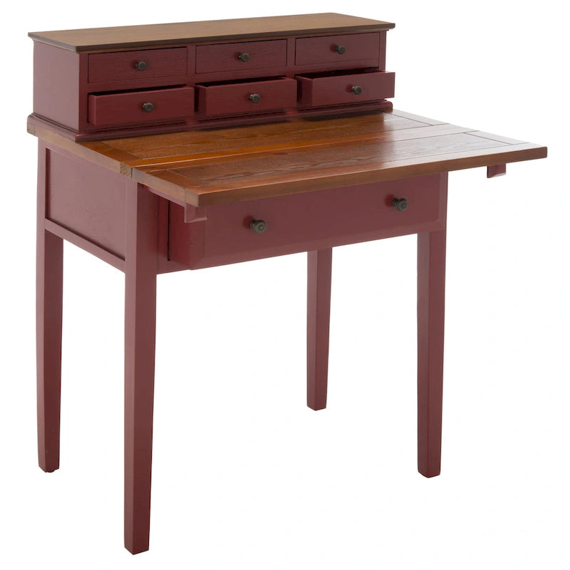 7-Drawer Fold Down Writing Desk with Hutch, Black Distressed Wood