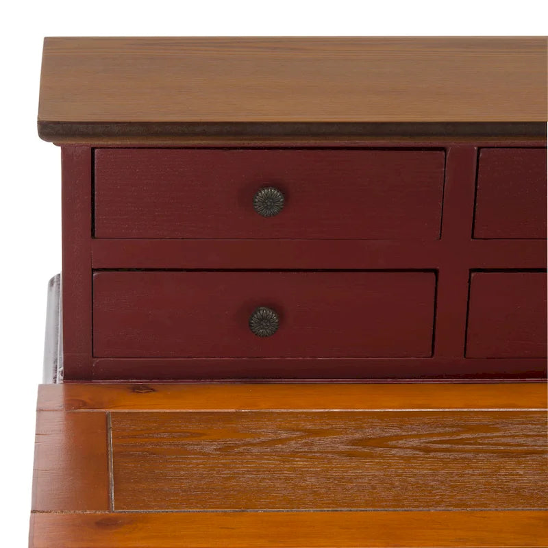 7-Drawer Fold Down Writing Desk with Hutch, Black Distressed Wood