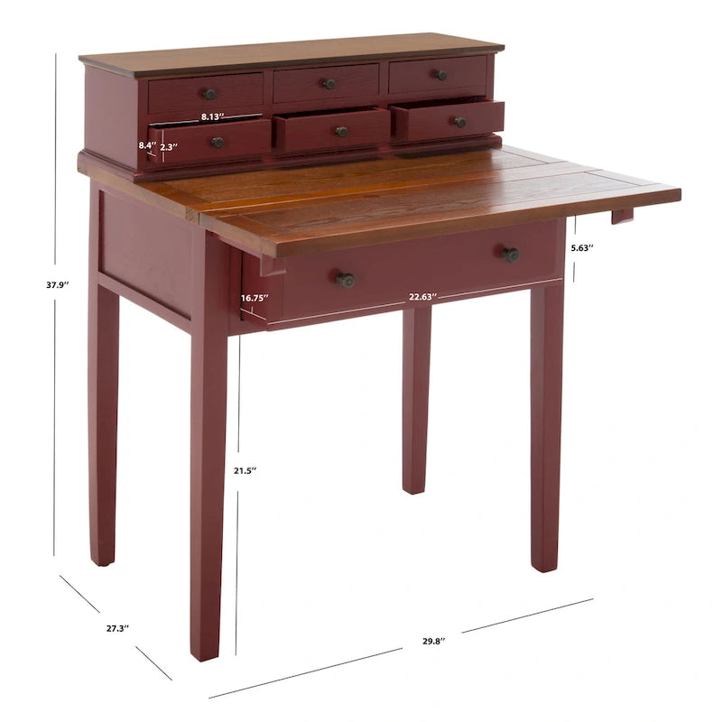 7-Drawer Fold Down Writing Desk with Hutch, Black Distressed Wood