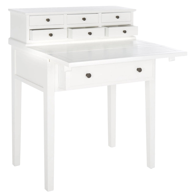 7-Drawer Fold Down Writing Desk with Hutch, Black Distressed Wood