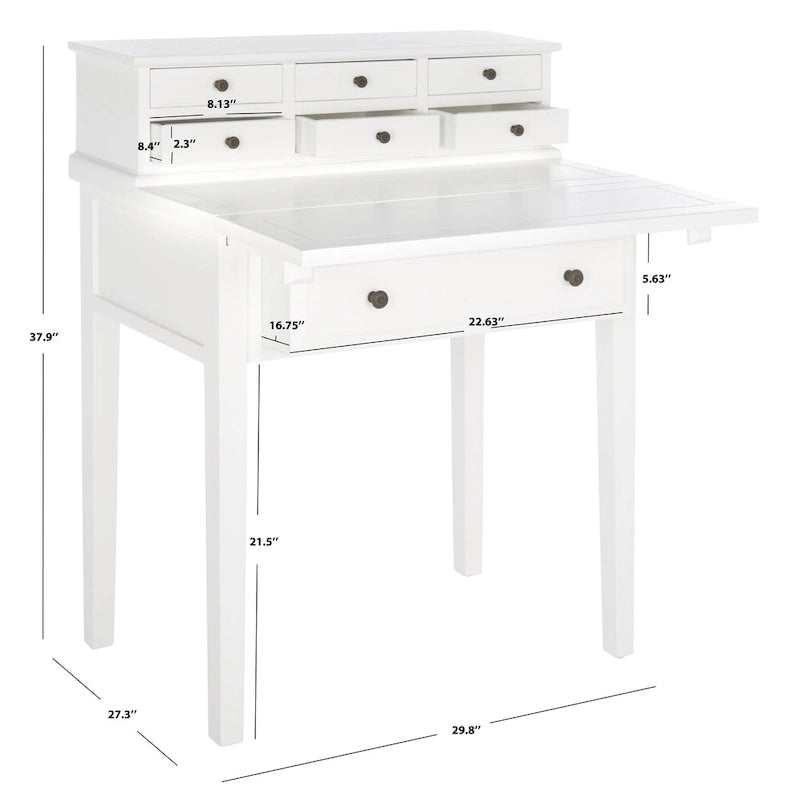 7-Drawer Fold Down Writing Desk with Hutch, Black Distressed Wood