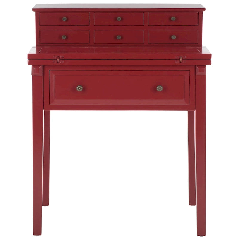 7-Drawer Fold Down Writing Desk with Hutch, Black Distressed Wood