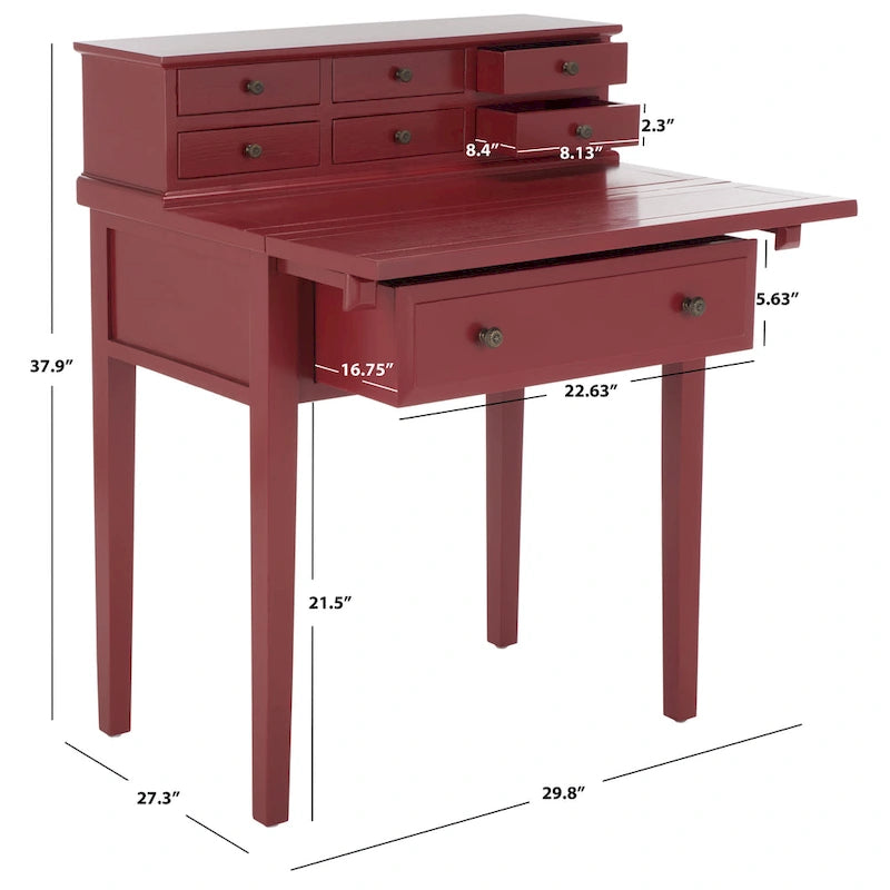 7-Drawer Fold Down Writing Desk with Hutch, Black Distressed Wood