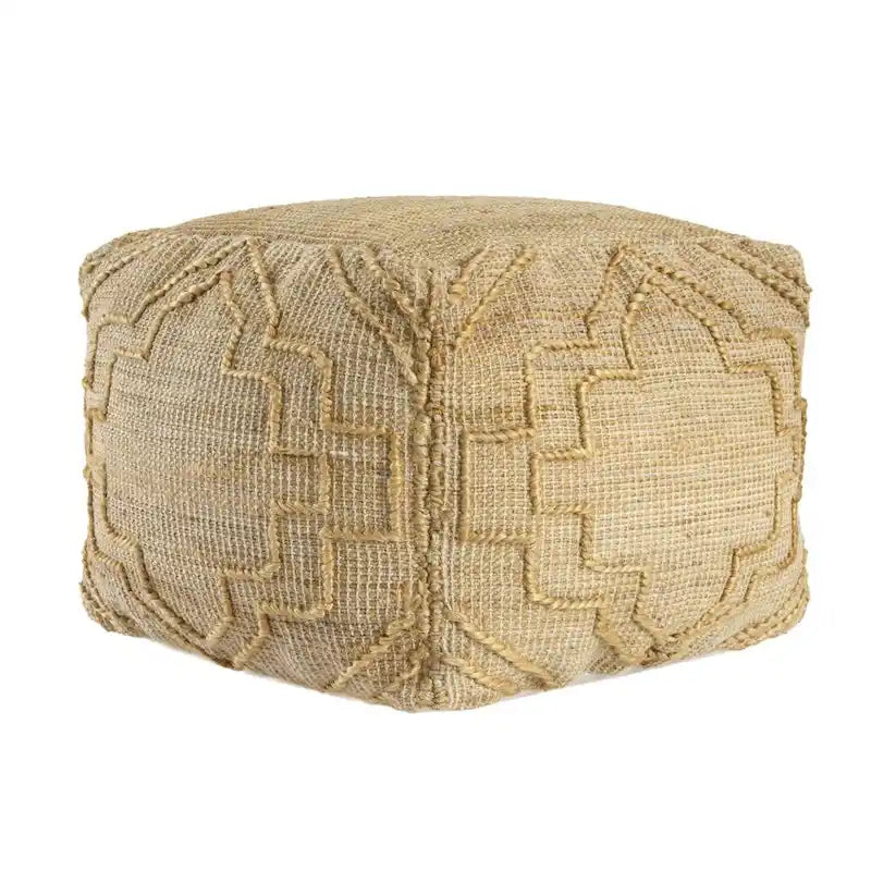 Natural Jute Blend Cube Quatrefoil Pouf Ottoman Bohemian Natural