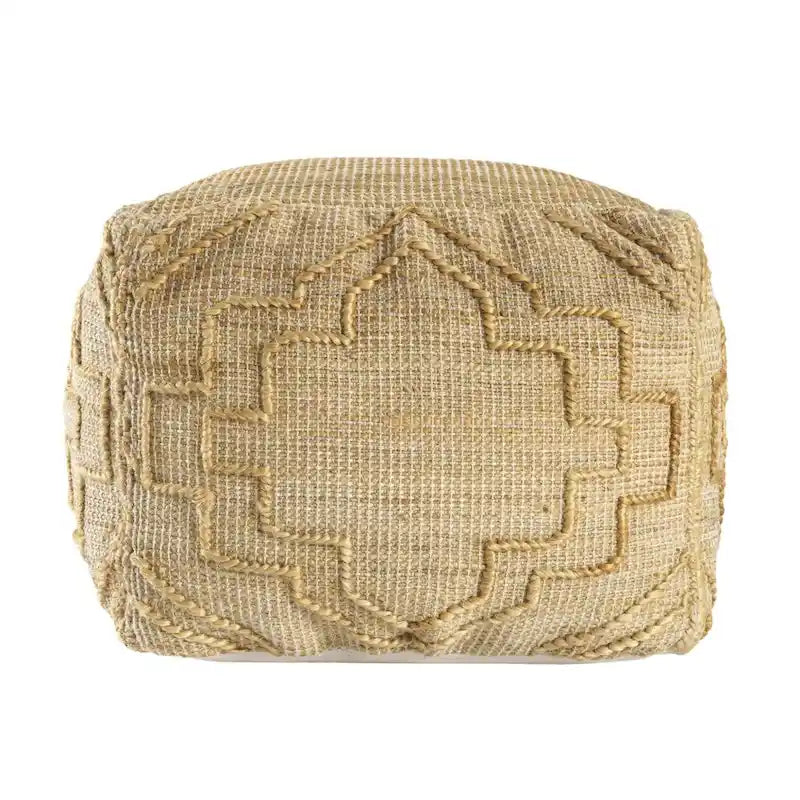 Natural Jute Blend Cube Quatrefoil Pouf Ottoman Bohemian Natural