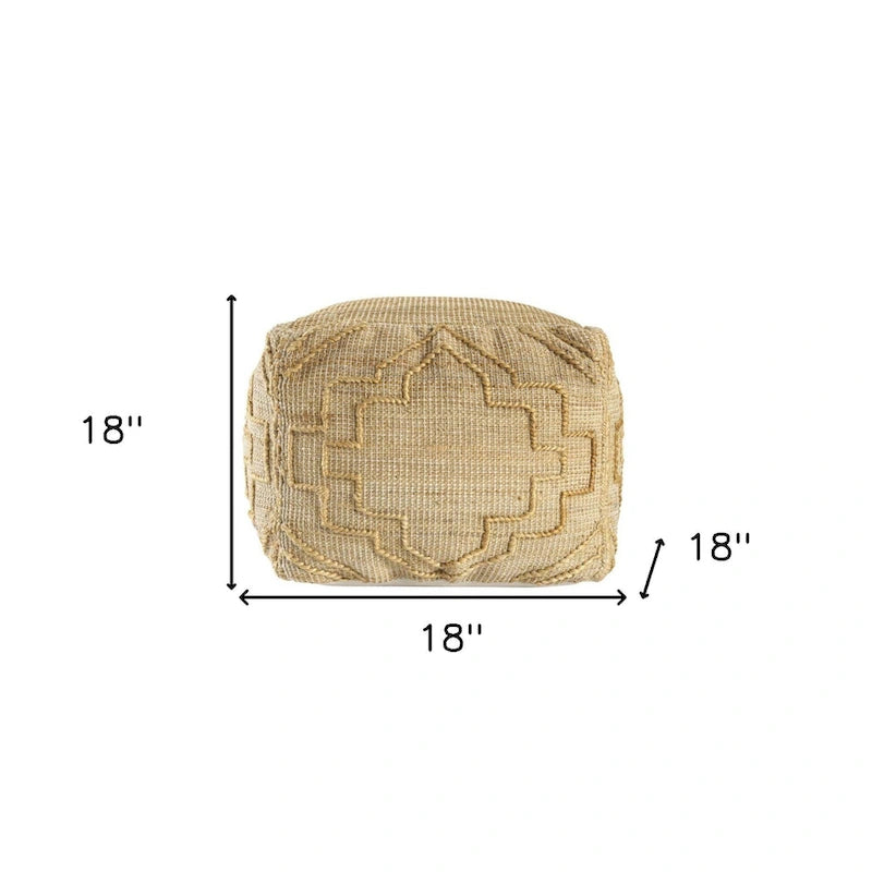 Natural Jute Blend Cube Quatrefoil Pouf Ottoman Bohemian Natural