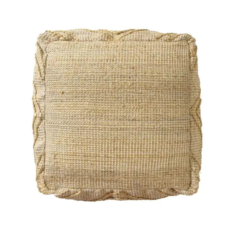 Natural Jute Blend Cube Quatrefoil Pouf Ottoman Bohemian Natural