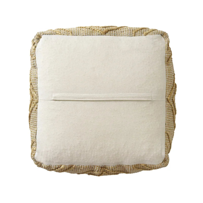 Natural Jute Blend Cube Quatrefoil Pouf Ottoman Bohemian Natural