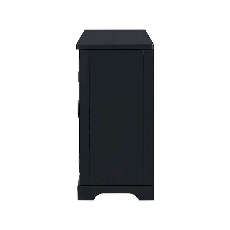 Farmhouse Solid Pine Wood Sideboard Buffet Cabinet with Four Doors and Metal Handles, White and Black