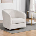 Cream Linen Swivel Barrel Accent Chair with Round Wooden Base