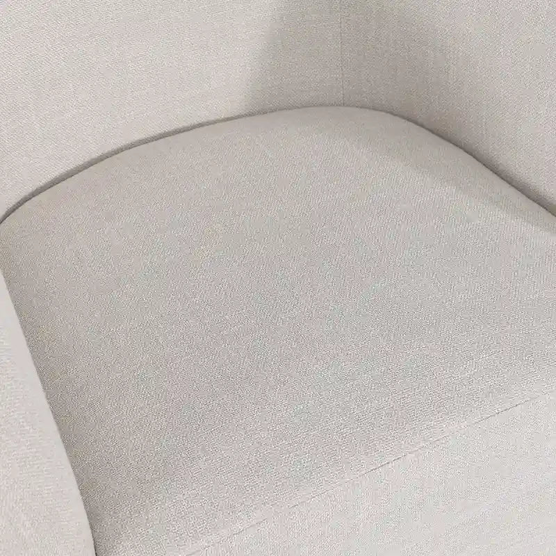 Cream Linen Swivel Barrel Accent Chair with Round Wooden Base