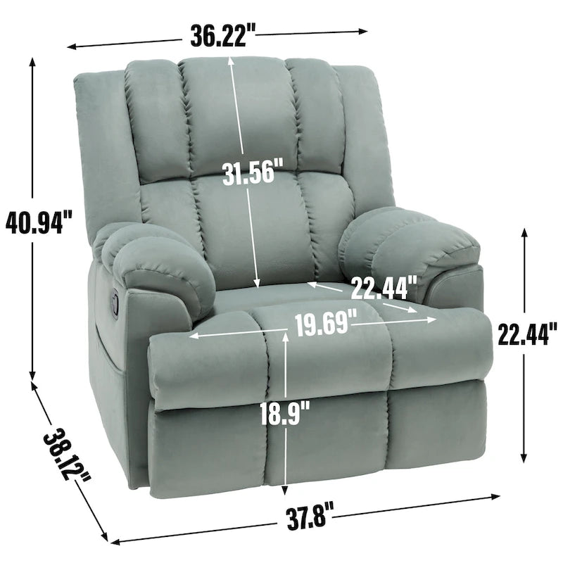 Oversized Swivel Rocker Recliner Chair Beige Fabric Pillow Top Arms Cushion Back Manual
