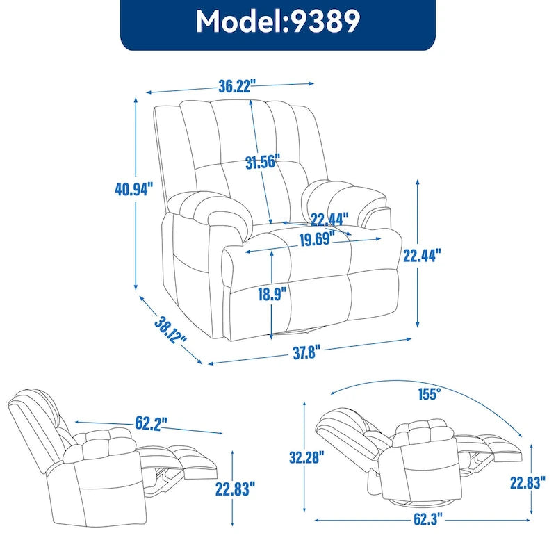 Oversized Swivel Rocker Recliner Chair Beige Fabric Pillow Top Arms Cushion Back Manual