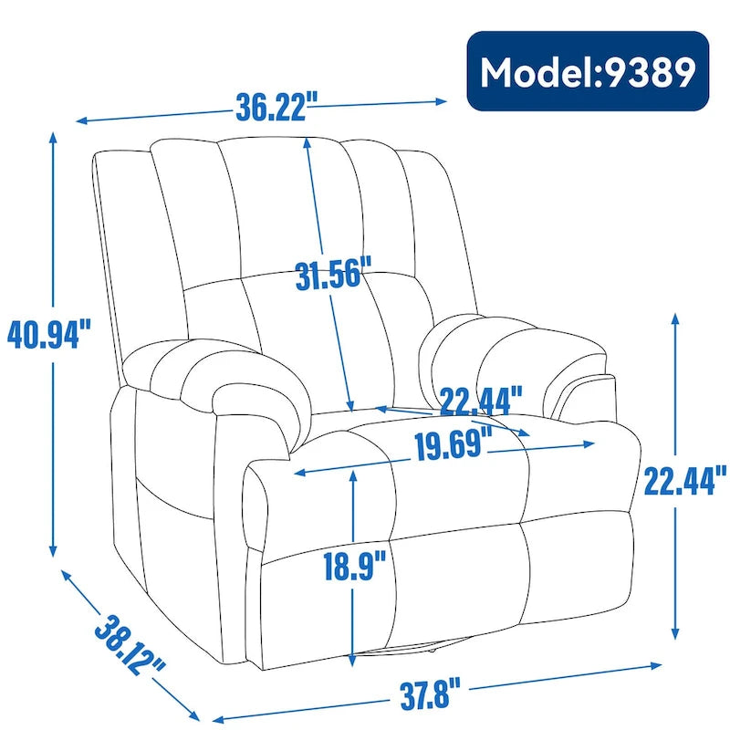 Oversized Swivel Rocker Recliner Chair Beige Fabric Pillow Top Arms Cushion Back Manual