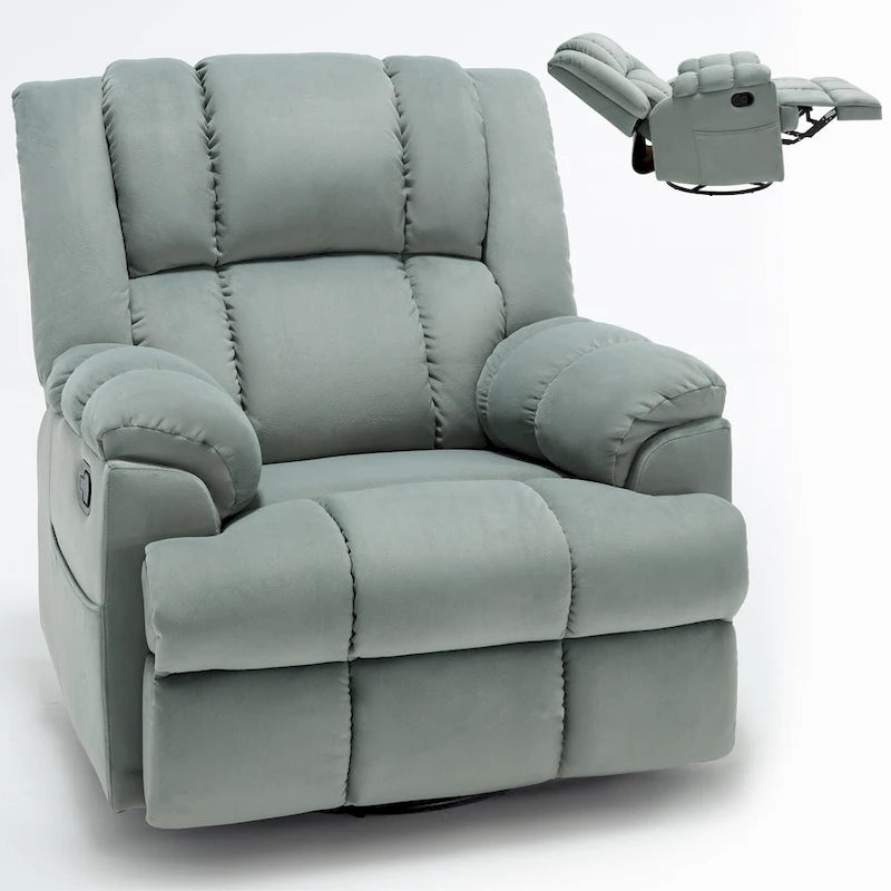 Oversized Swivel Rocker Recliner Chair Beige Fabric Pillow Top Arms Cushion Back Manual