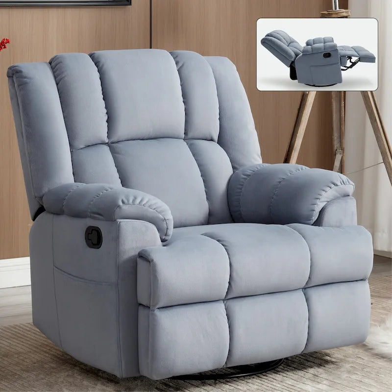 Oversized Swivel Rocker Recliner Chair Beige Fabric Pillow Top Arms Cushion Back Manual